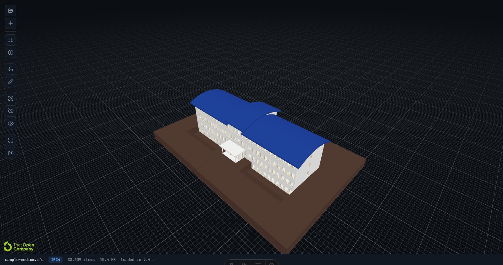 An IFC file opened in the free online IFC viewer — IFC4 building model rendered in the browser